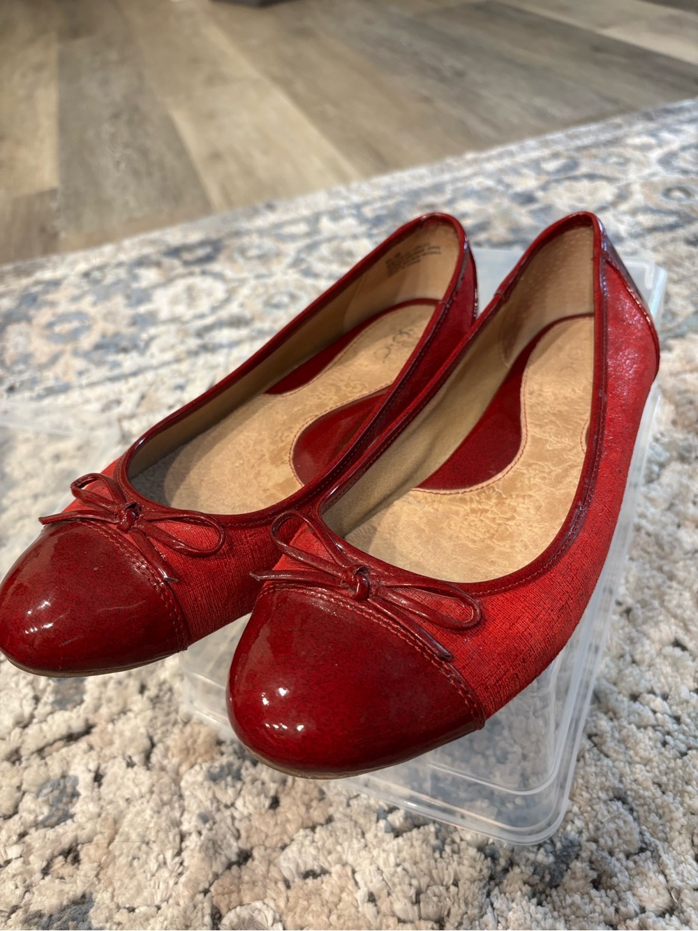 b.o.c. Red Patent Toe Ballet Flats with Bow